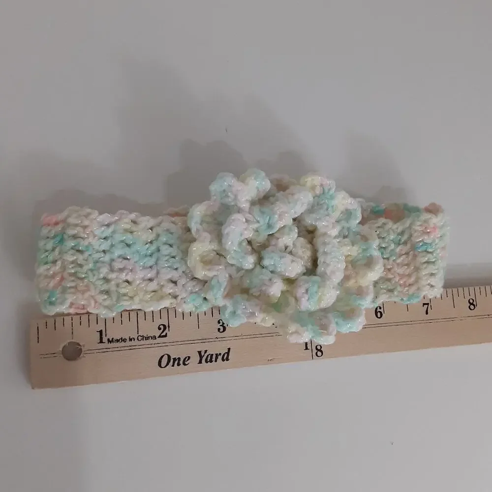 Vintage Handmade Crochet Floral Headband Rosette Baby Girl Pink Pastel Multi